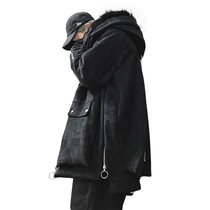 MAMMC Crow Black Montenegrin Sculpture Suede Fur Collar Coat Thicken Warm Base Mountain Sculpture Large Code Tide Card Male And Female Cotton Suit Jacket