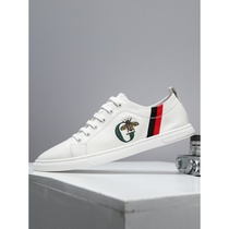 European Station Men Shoes Genuine Leather Small White Shoes Summer Breathable Casual Shoes Trends 100 Hitch Small Bee Embroidery Flat Bottom Plate Shoes
