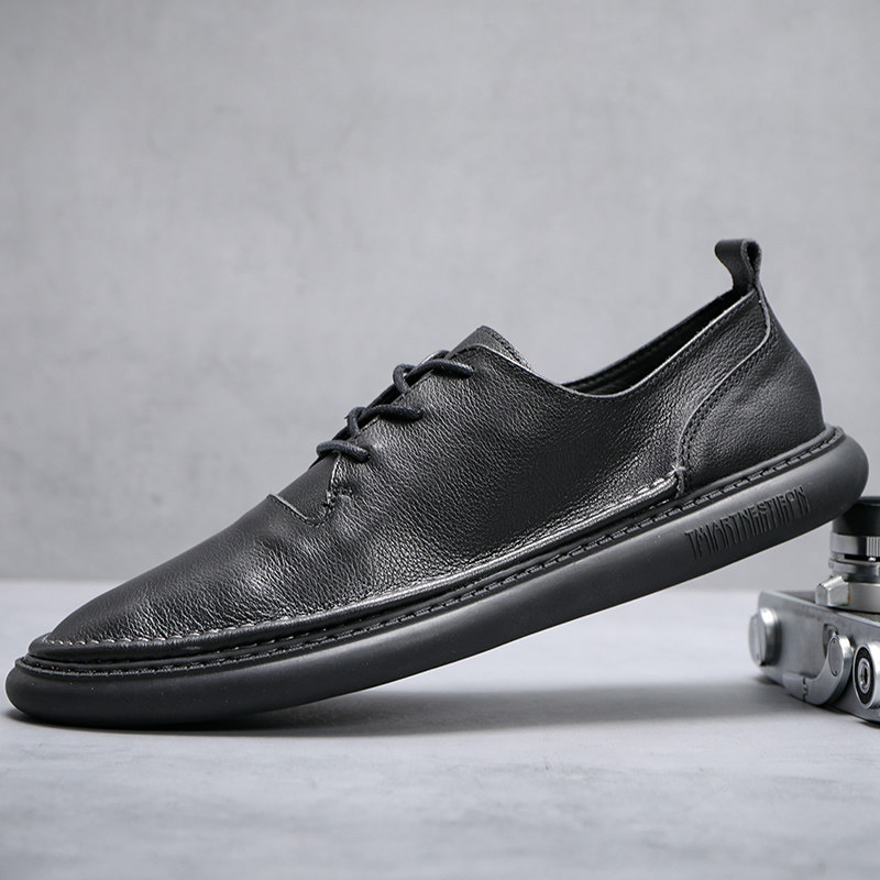 Hong Kong tide brand men's shoes 2022 summer new leather shoes all-match breathable skateboard shoes men's simple casual leather shoes