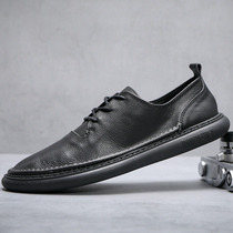 Hong Kong Boomer Men Shoes 2022 Summer New Genuine Leather Shoes 100 Hitch Breathable Board Shoes Male Brief Casual Leather Shoes