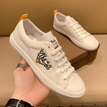 European station new leather embroidery small white shoes men light luxury leisure plate shoes men head skin flat shoes