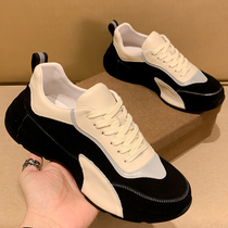 European station pure leather daddy shoes male black and white colour leather leather bag tide shoes increase mens leisure sneakers