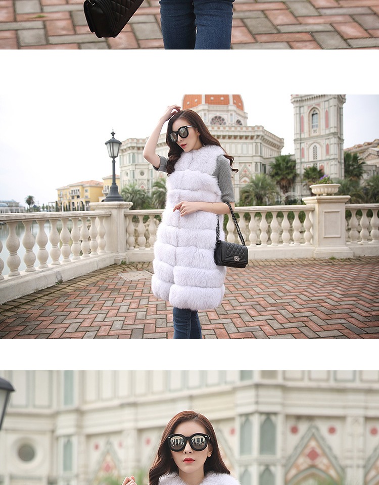 2018 mới giả lông cáo lông cỏ nữ vest dài trùm đầu vest xử lý áo lông nối mùa đông áo kaki lót lông