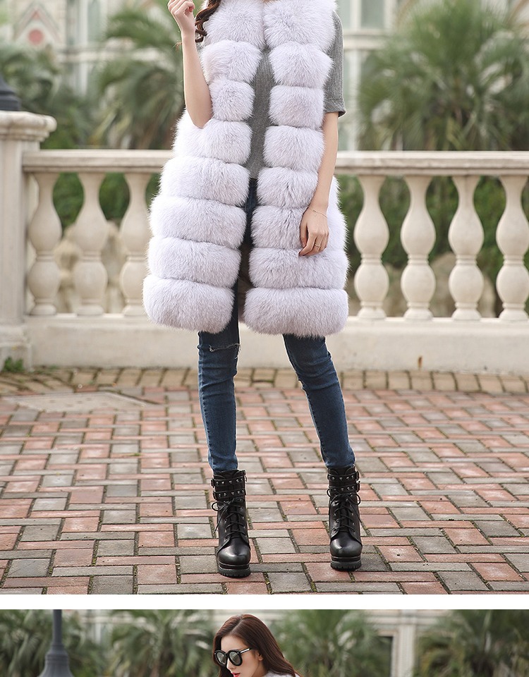2018 mới giả lông cáo lông cỏ nữ vest dài trùm đầu vest xử lý áo lông nối mùa đông áo kaki lót lông