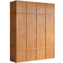 Genji Muyu solid wood wardrobe home master bedroom retro style wardrobe cherry wood skeleton line double door storage cabinet