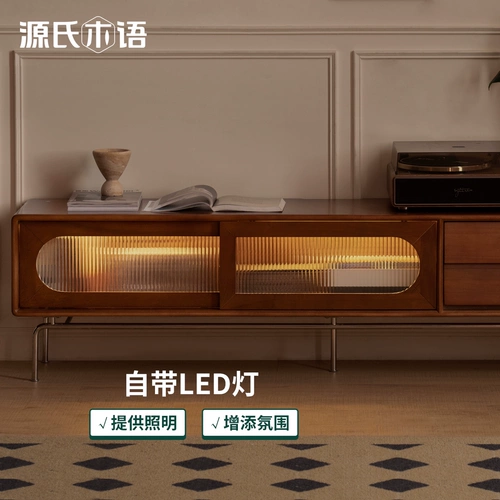 源氏木语 Шкаф для телевизора из цельного дерева, французский ретро стеклянный шкаф с раздвижной дверью для гостиной, средневековый высокий домашний напольный шкаф