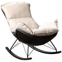 Genji Wood Language Fabric Rocking Chair Living Room Casual Lazy Sofa Balcony Home Eggshell Chair Single Leisure Recliner
