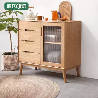 Genshi Wood Wood Sideboard modern minimalist glass door wine cabinet Oak tea cabinet Nordic kitchen storage cabinet