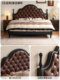 Genji Wood Art Leather Bed French Retro Genuine Leather Bed for Girls' Bedroom Princess Bed High-End Luxurious Soft Backrest Bed for Home Use