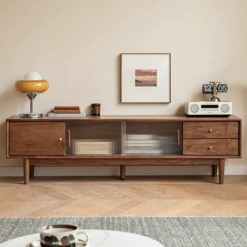 [Чанг] Генджи Муйу Сплошная деревянная доска телевизионная шкаф Новый китайский кабинет пола Черный ореховый шкаф-K00N18