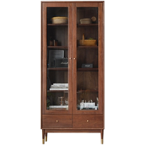 Genji Muyu solid wood bookcase glass door wall bookshelf black walnut bookcase display cabinet storage rack storage cabinet