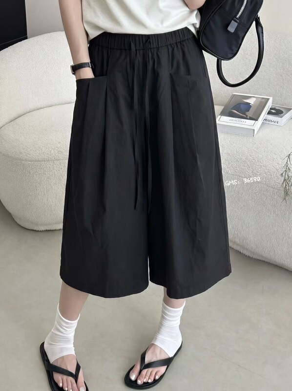 2026 Summer New Style Elastic High-Waisted Slimming Skirt Pants Casual Wide-Leg Stylish Cropped Pants Gms36580-1