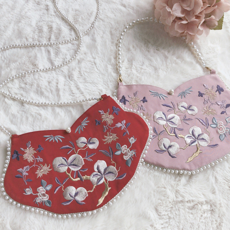 Sichuan Dei Time: Little Peach Full Branches Ancient Wind Hanfu Accessories Embroidered pocketbook Pocketbook Slanted Satchel Bag