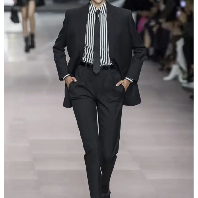 Minimalist Design Hedi Black Right-Angle Shoulder Men's Business Slim-Fit Suit Set Basic Versatile Suit
