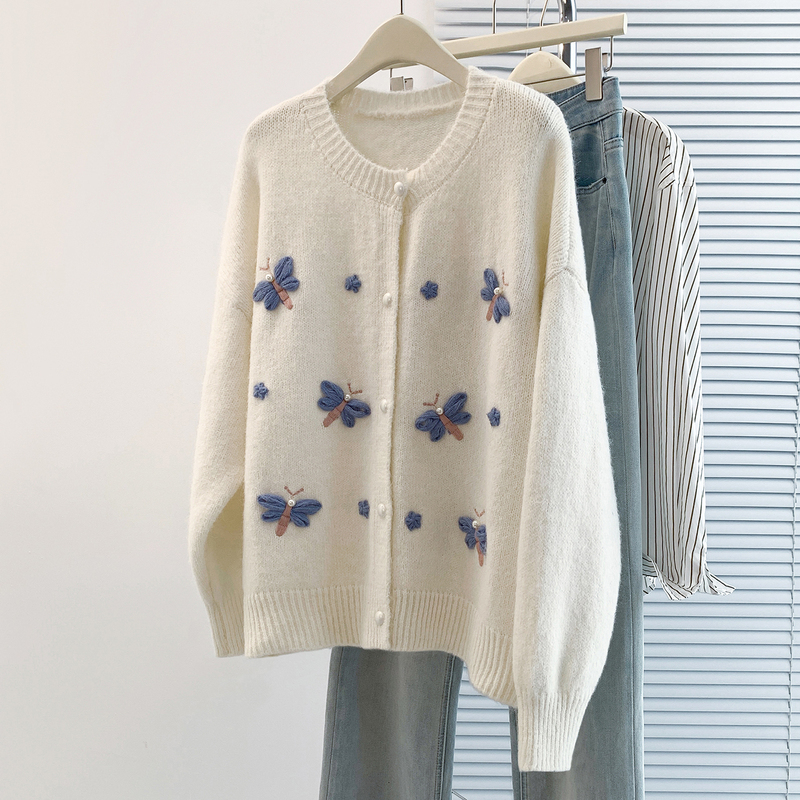 Unique and Beautiful Embroidered Knit Cardigan for Women, Autumn and Winter, Plus Size, Slimming, Soft and Cozy Sweater Coat
