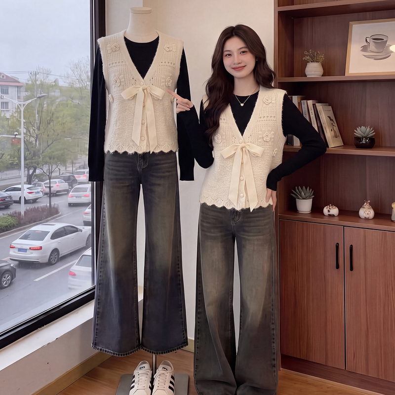 High-End V-Neck Knitted Vest for Women, 2026 Autumn New Style, Plus-Size, Layered Sleeveless Woolen Vest