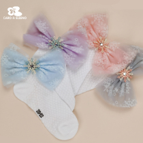 Girls Spring and Autumn New bow cotton socks childrens solid color lace female baby mesh Princess summer thin socks