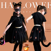 Halloween Childrens Costume cosplay Girls Cat Performance Costume Black Witch Cloak Performance Costume