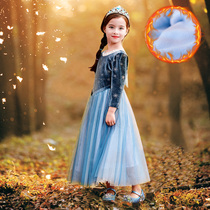 Frozen Aisha princess skirt girls autumn and winter new childrens winter skirt plus velvet thickening childrens long-sleeved dress