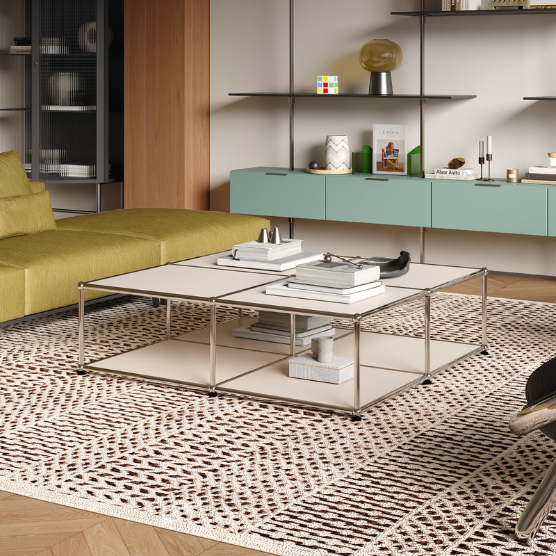 Bauhaus Glass Mid-Century Style Modular Square Coffee Table Stainless Steel ins Small Apartment Living Room Home Modern Minimalist