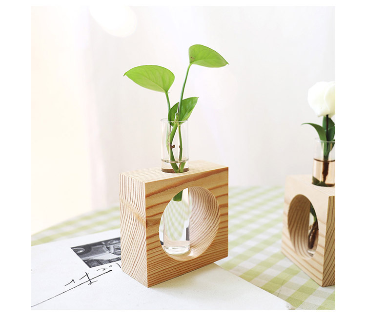 Sáng tạo đơn giản khung gỗ thủy canh bình văn phòng phòng khách cây xanh hoa thủy tinh ống nghiệm trang trí hoa - Vase / Bồn hoa & Kệ chậu thủy tinh treo tường