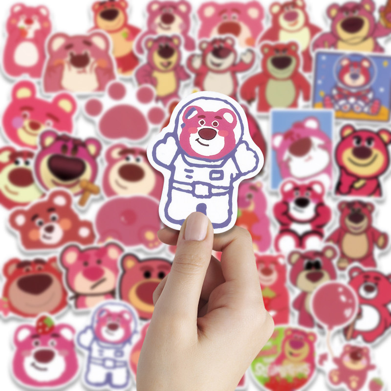 Cute strawberry bear hand account sticker cartoon mobile phone case suitcase ins decoration waterproof sticker