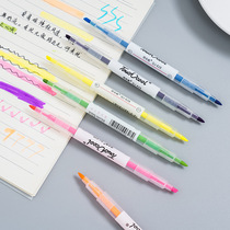 Korean creative double-headed two-color highlighter 6-pack students stroke key sentence marker pen color oblique marker pen