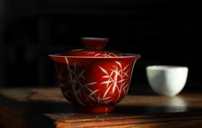 Offered home - cooked at flavour manual coral red white name plum bamboo grain tureen jingdezhen ceramic tea set tea cup