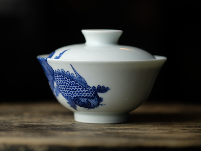 Offered home - cooked at taste of prosperity only three tureen of jingdezhen blue and white goldfish hand - made ceramic tea bowl cups