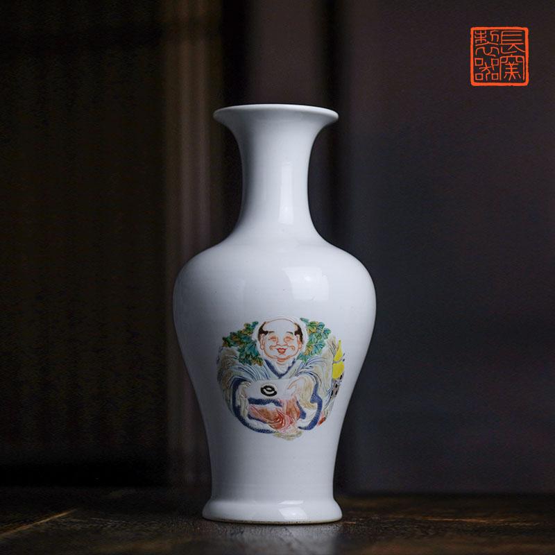 Long Kiln Masterpiece, Imitation Yongzheng Period Pink Flower Vase with Floral and Figure Motifs, Jingdezhen Handmade Household Ceramic Vase Ornament