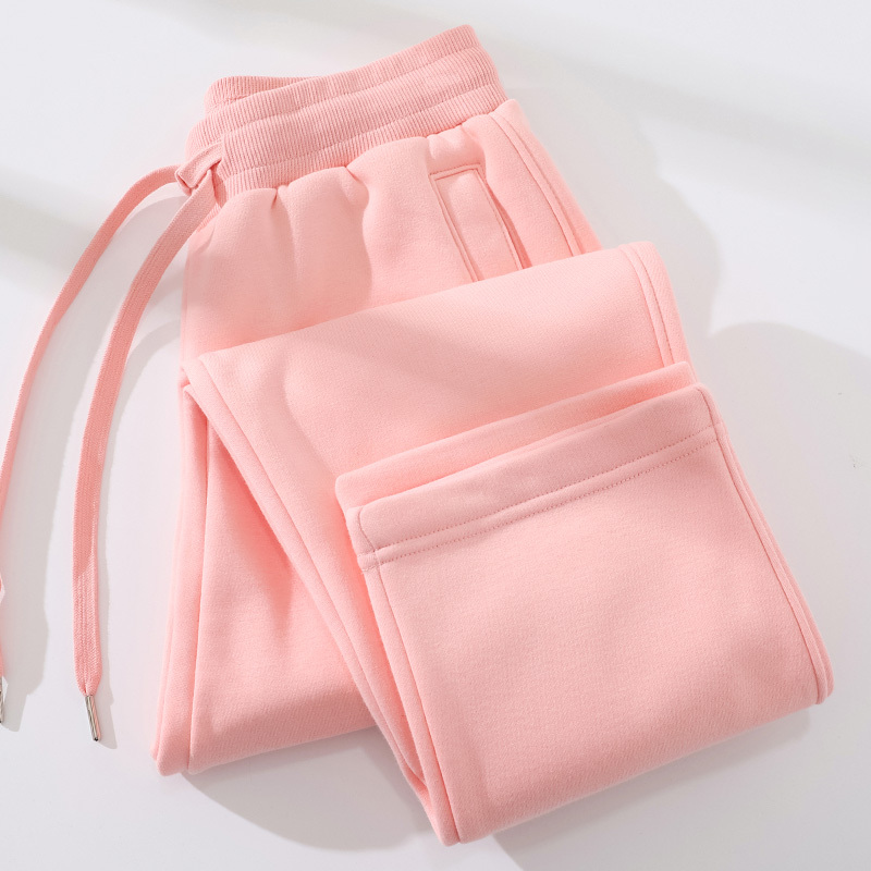 Pink Fleece-Lined Women's Sweatpants, Casual Pants, 2026 New Autumn and Winter Loose Straight-Leg Pants, Versatile Slimming Sports Pants