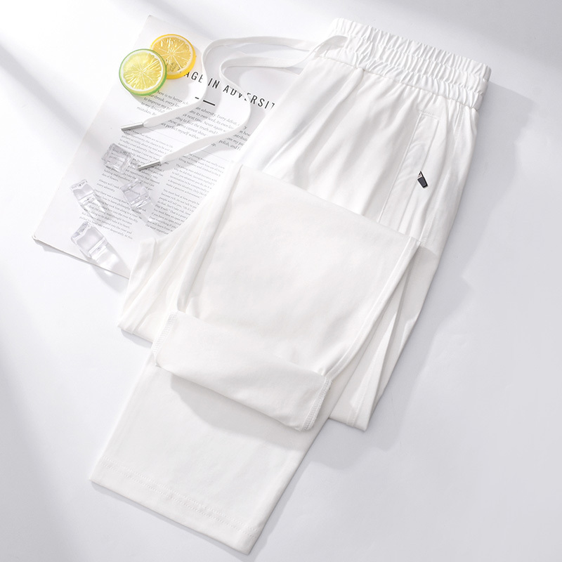 White Women's Summer Thin Zipper Pants, Loose Straight-Leg Long Pants, Outdoor Sun-Protective Women's Pants, Casual Sports Pants