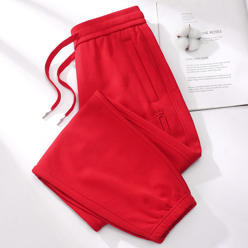 Red Jogger Pants for Women, Spring and Autumn Style, Cuffed Long Pants, 2026 New Casual Lantern Pants, Loose Fit, Plus Size Sweatpants