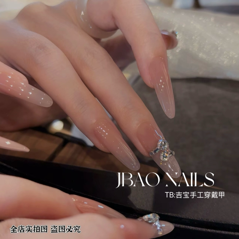 Jb【One Carat】Handmade Short and Long Nails 2026 High-End Wedding Nail Art Patch Finished Fake Nails Removable