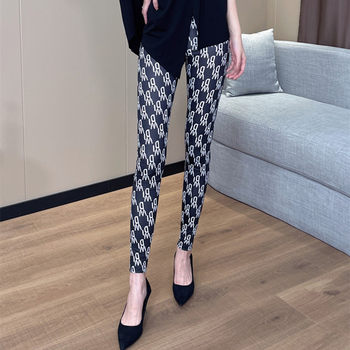 Spring and summer high-waisted slim printed large-size thin leggings