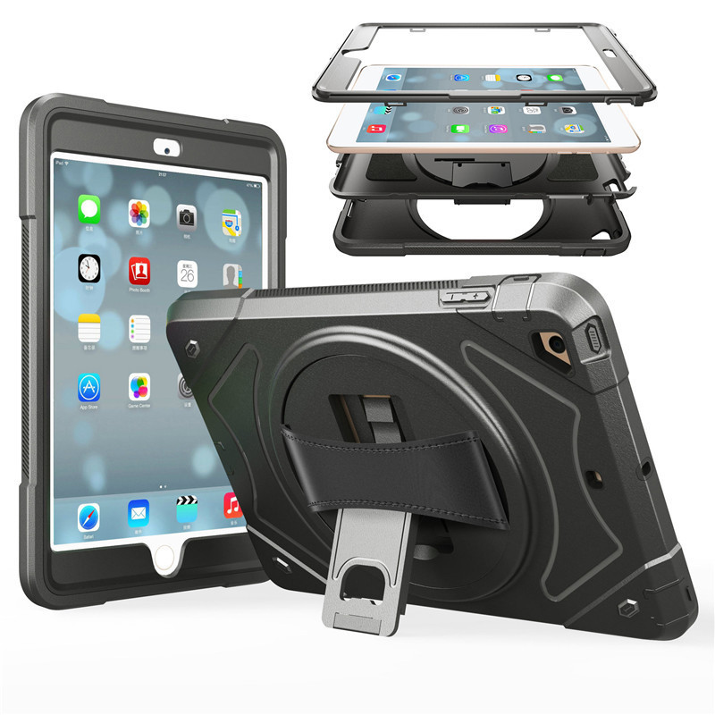 Suitable for iPad Mini 5 Protective Case, Mini 2 Three-Proof Cover, Anti-Drop Tpu Rotating Stand, Hand Strap, Full Edge Armor 9