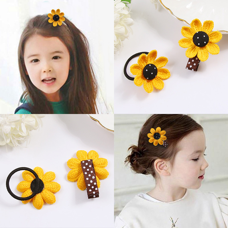 Children's hair circle hair clip Flower sunflower cute braided girl princess baby tie hair Rubber band hair ornament