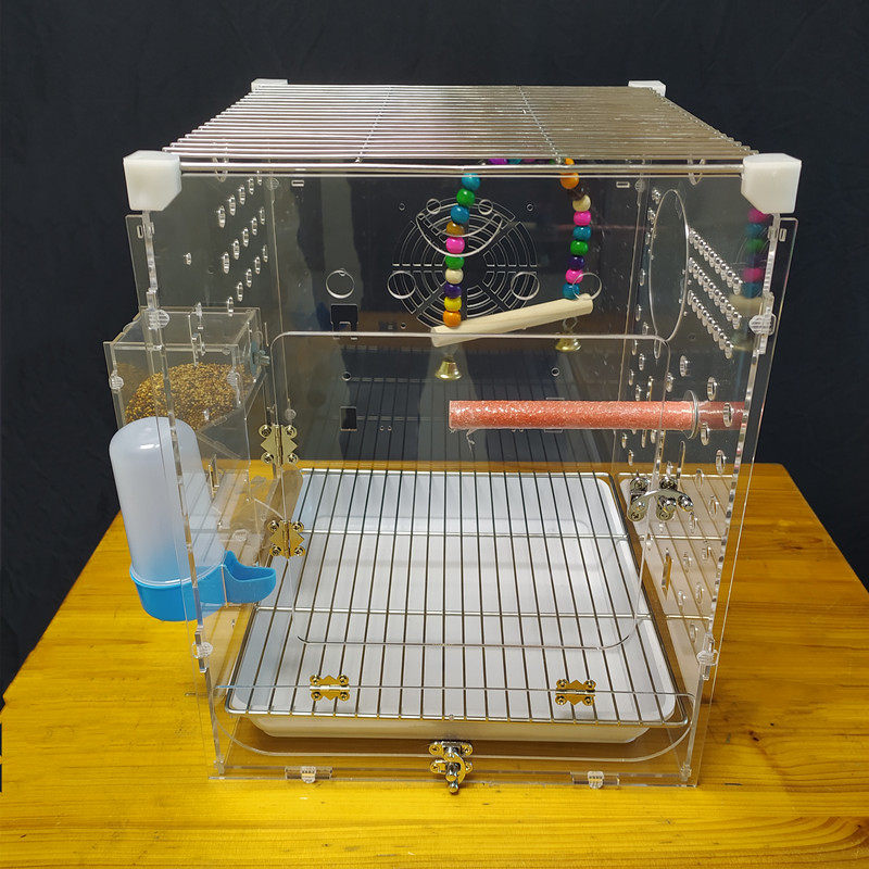 3240 stainless steel acrylic bird cage peony parrot black phoenix tiger skin luxury transparent anti-scattering anti-feather powder cage