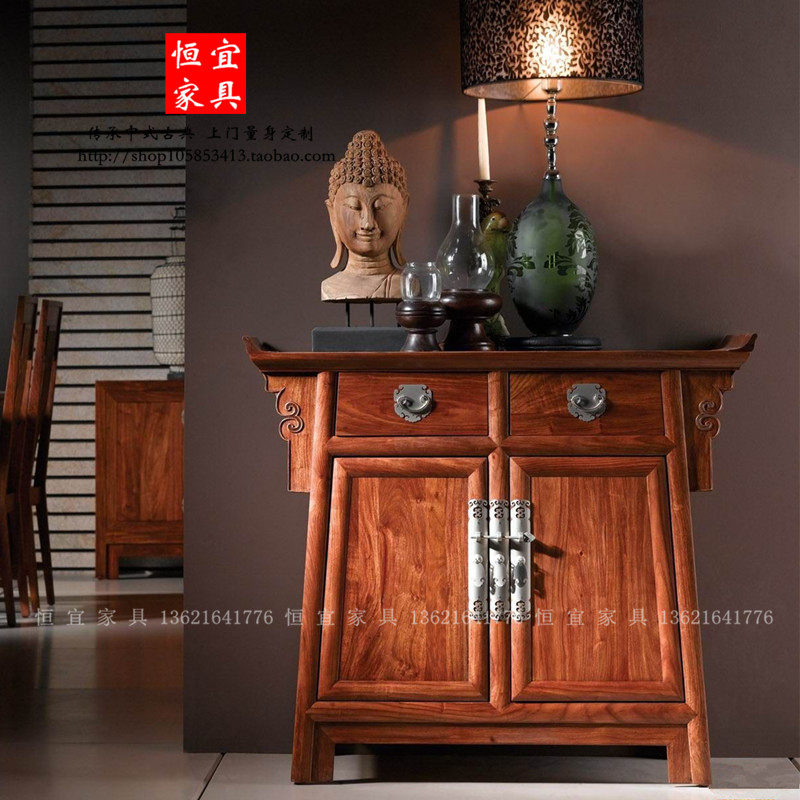 Hengyi mahogany rosewood warped head cabinet solid wood furniture hedgehog red sandalwood modern new Chinese style warped head shoe cabinet porch cabinet
