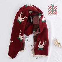 Christmas wool scarf women 2021 Winter New Net Red New Year red elk warm thick collar
