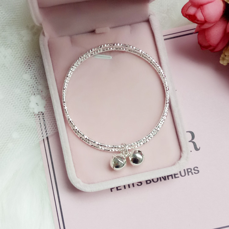 Khí tiết ngọt ngào nhỏ tươi đôi vòng tay chuông bạc Vòng tay dễ thương Vòng tay sinh viên gửi bạn gái vòng tay trẻ em vòng cuff bạc