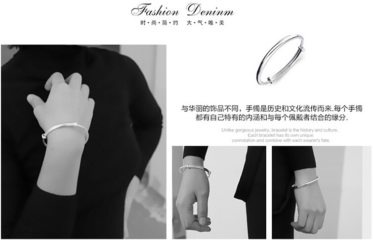 S925 Sterling Silver chính hãng Đàn ông và phụ nữ Vòng tay Vera mịn có thể điều chỉnh đẩy và kéo vòng đeo tay rắn thạch anh tóc đen