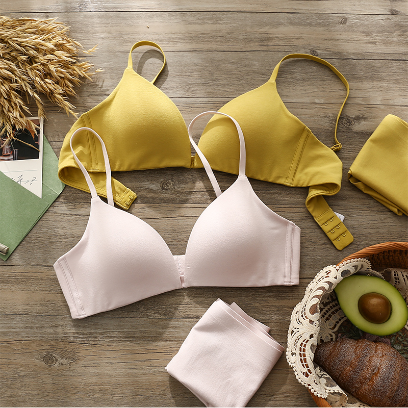 Japanese cotton Modal comfort underwear for women without rims Deep V gathered small chest without trace Glossy women's triangle cup thin