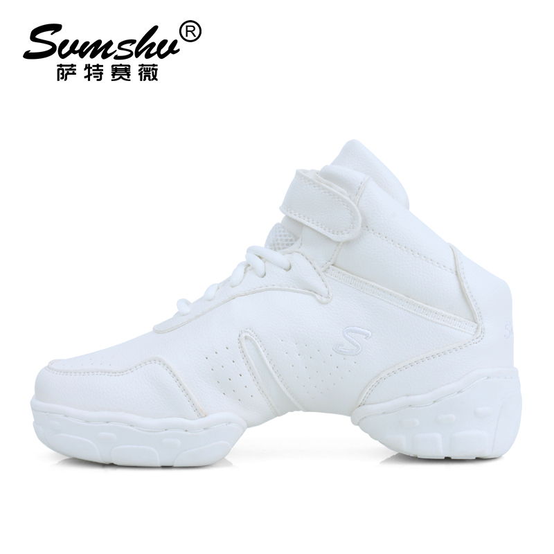 White dance shoes women cowhide leather soft-soled Baron modern square dance shoes high tube height-increasing dance shoes summer