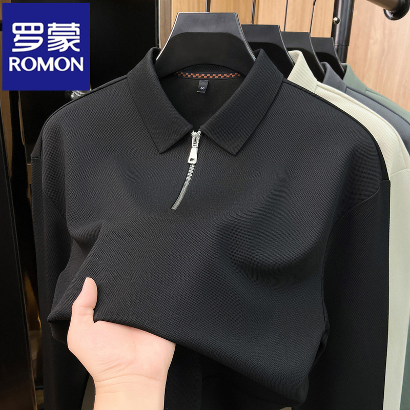 Romon Official 2026 New Long-Sleeved T-Shirt Men's Lapel Half-Zip Shirt Versatile Business Casual Polo Shirt