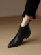 Genuine Leather Retro Pointed-Toe Chelsea Boots for Women, British Style Slimming Single Boots, Chunky Heel Short Boots, Mid-Heel Ankle Boots, Bare Boots