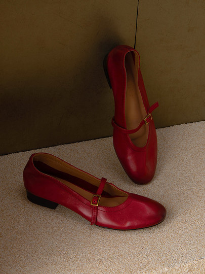 Genuine Leather Red Mary Jane Women's Shoes 2026 New Style Bridesmaid Wedding Shoes, Comfortable and Not Tiring for Feet, Ultra-Soft Sole, Soft Surface, Shallow Mouth Single Shoes for Women