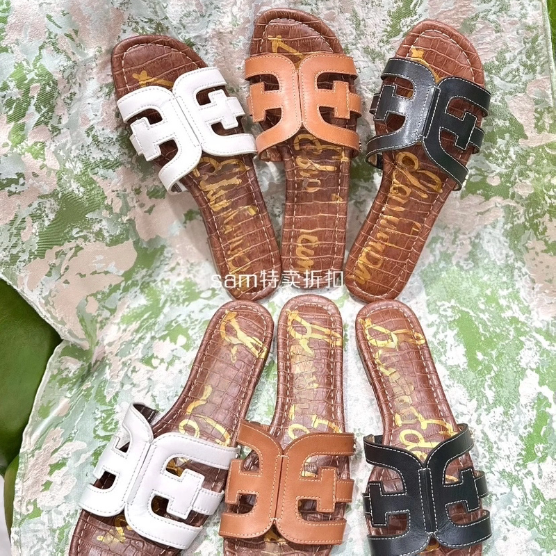 Sam Slippers, Same Style as Yu Shuxin, 2026 New Summer Beach Women's Sandals, Flat Leather Classic Model Bay Beto