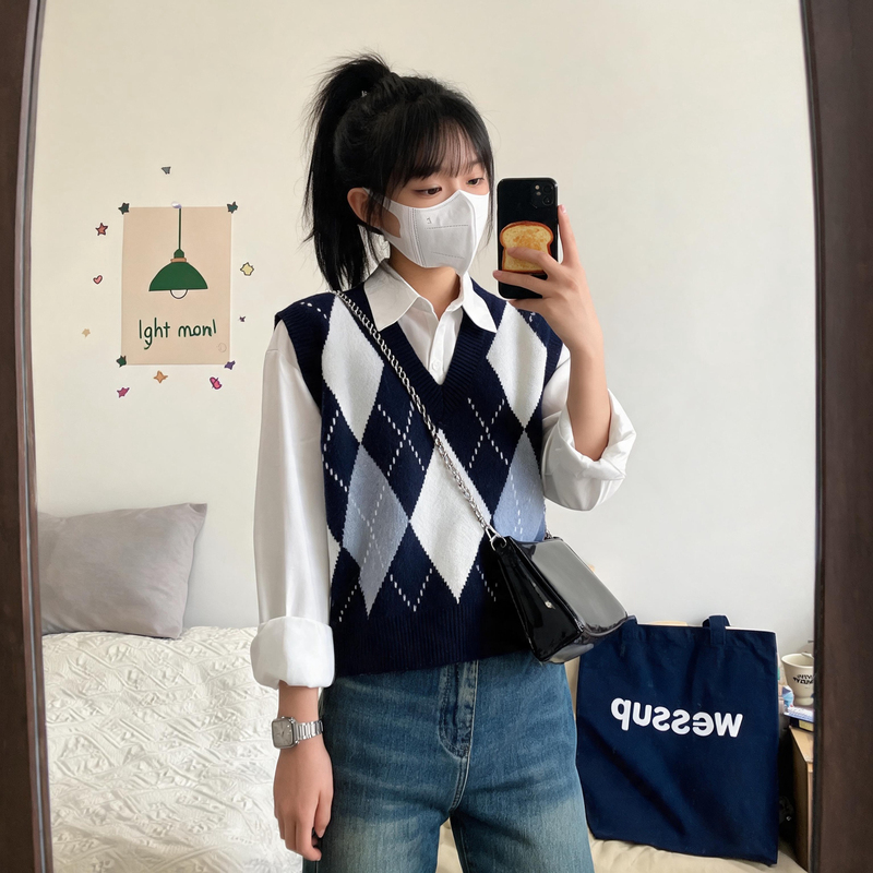 Diamond Pattern Design Sweater Vest for Women 2026 Spring and Autumn Loose Korean Style Pullover Sleeveless V-Neck Knitwear for Women Diamond Pattern Design Sweater Vest for Women 2026 Spring and Autumn Loose Korean Style Pullover Sleeveless V-Neck Knitwear for Women