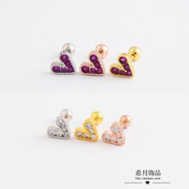 Korean version of simple Joker fine needle micro-inlaid crystal love heart peach thread earrings ear bone nail ear jewelry A06